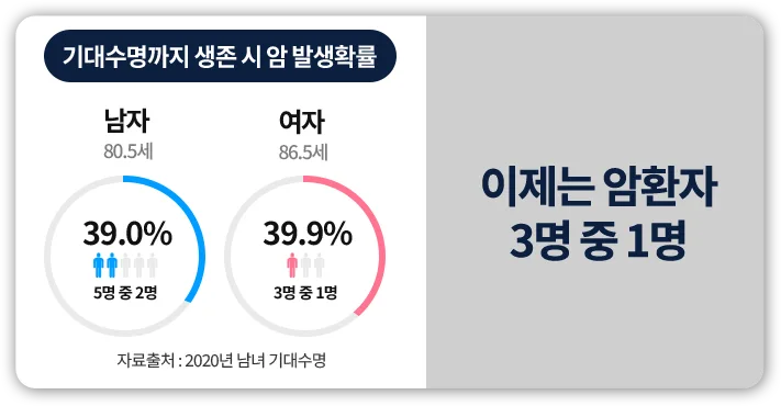 기대수명까지 생존 시 암 발생확률 원형그래프